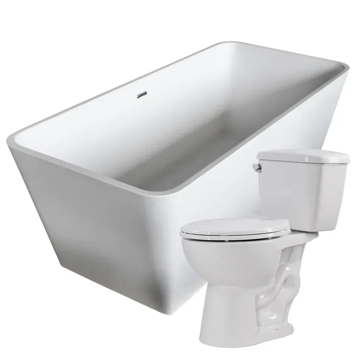 ANZZI Cenere 58.25 In. Man-made Stone Soaking Bathtub With Cavalier 2-piece 1.28 Gpf Single Flush Toilet – FTAZ501-T063