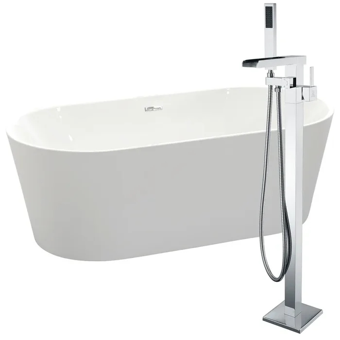 ANZZI Chand 67 In. Acrylic Flatbottom Non-whirlpool Bathtub In White With Union Faucet In Polished Chrome – FTAZ098-0059C