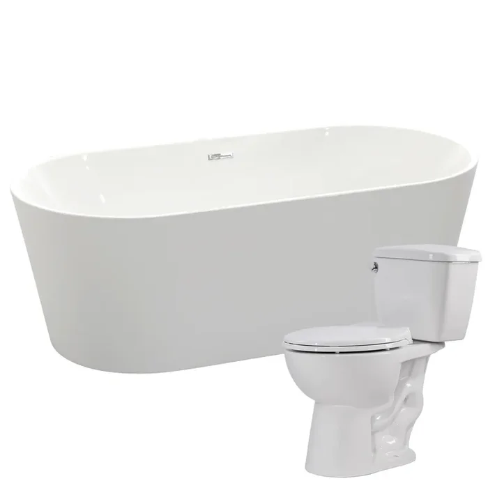 ANZZI Chand 67 In. Acrylic Soaking Bathtub With Cavalier 2-piece 1.28 Gpf Single Flush Toilet – FTAZ098-T063