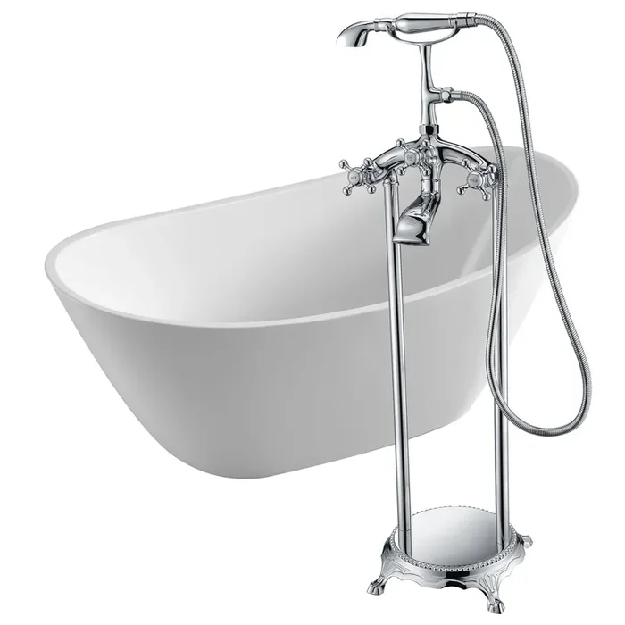 ANZZI Cross 67 In. Acrylic Flatbottom Non-whirlpool Bathtub In White With Tugela Faucet In Polished Chrome – FTAZ110-0052C