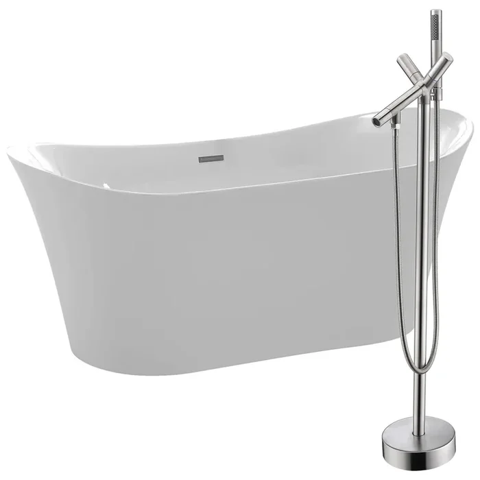 ANZZI Eft 67 In. Acrylic Flatbottom Non-whirlpool Bathtub In White With Havasu Faucet In Brushed Nickel – FTAZ096-0042B