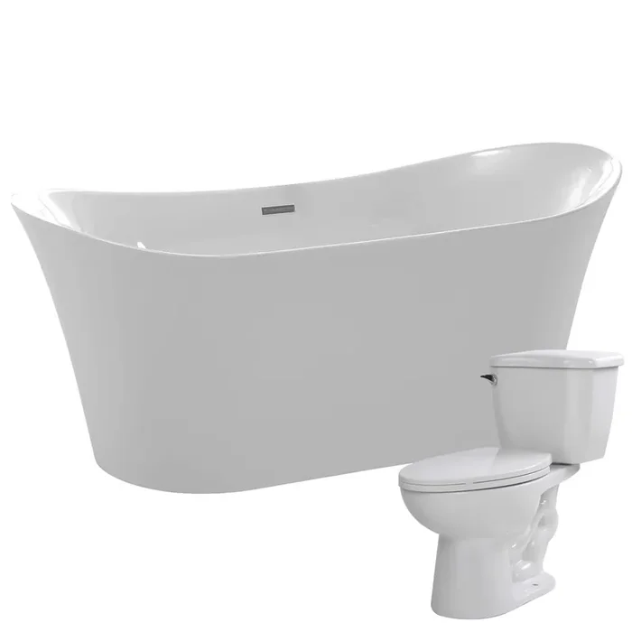 ANZZI Eft 67 In. Acrylic Flatbottom Non-whirlpool Bathtub With Kame 2-piece 1.28 Gpf Single Flush Toilet – FTAZ096-T055