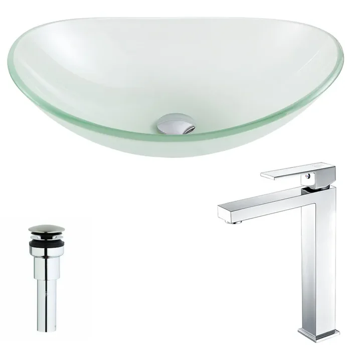 ANZZI Forza Series Deco-glass Vessel Sink In Lustrous Frosted With Enti Faucet In Chrome – LSAZ086-096