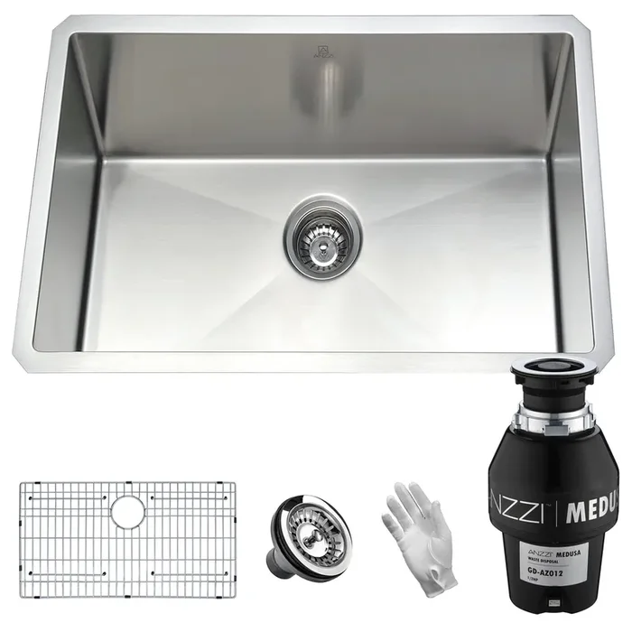 ANZZI Vanguard Undermount 23 In. Single Bowl Kitchen Sink With Medusa 1/2hp Garbage Disposal – KAZ23181A-GD12