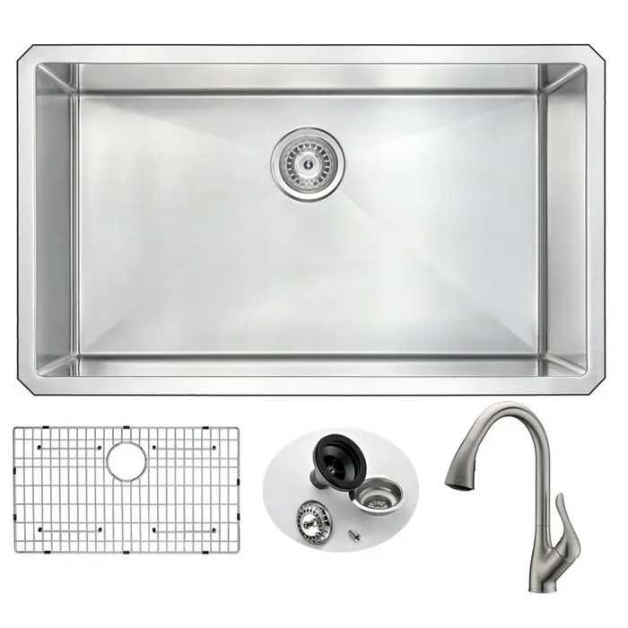 ANZZI Vanguard Undermount 32 In. Single Bowl Kitchen Sink With Accent Faucet In Brushed Nickel – KAZ3219-031B