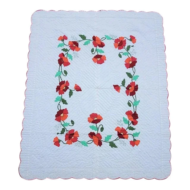 Applique Rose Quilt Signed and Dated 1989