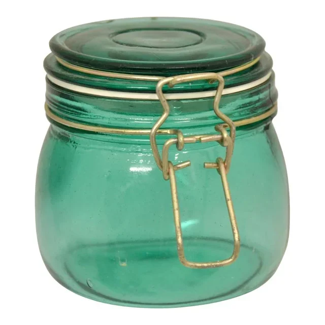 Aqua Teal Blue Glass Jar
