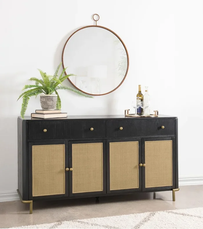 Arini Black 2-Drawer Cane Door Dining Sideboard Server