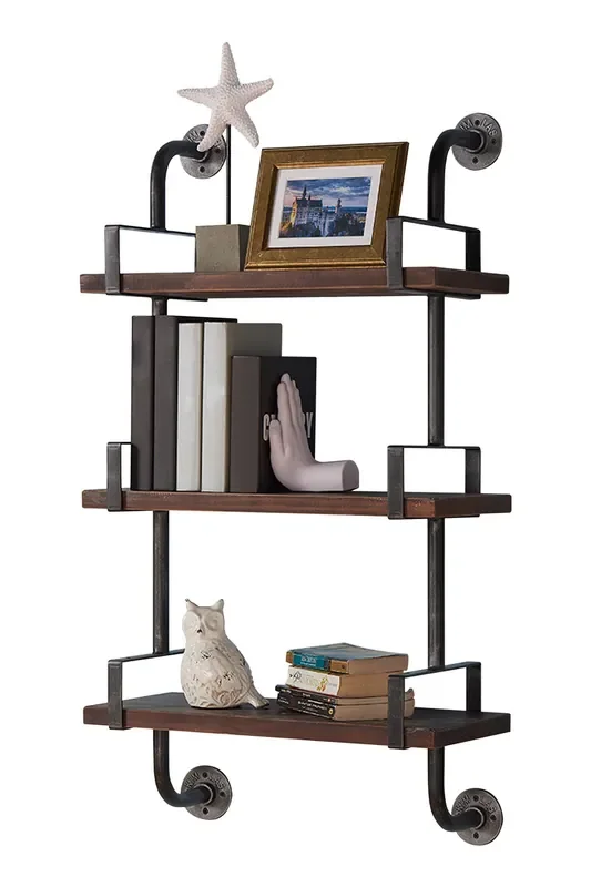 Armen Living 40″ Booker Industrial Pine Wood Floating Wall Shelf In Gray And Walnut Finish