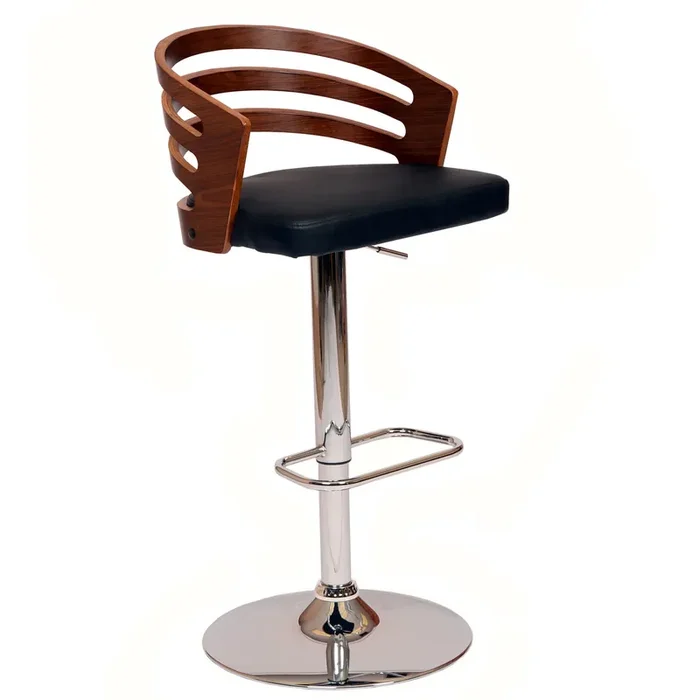 Armen Living Adele Swivel Barstool In Black Pu/ Walnut Veneer And Chrome Base