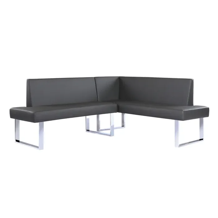Armen Living Amanda Contemporary Nook Corner Dining Bench In Gray Faux Leather And Chrome Finish