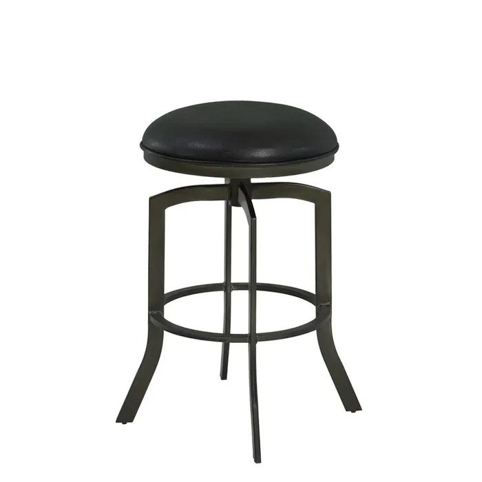 Armen Living Studio 30″ Bar Height Metal Swivel Barstool In Ford Black Faux Leather And Mineral Finish