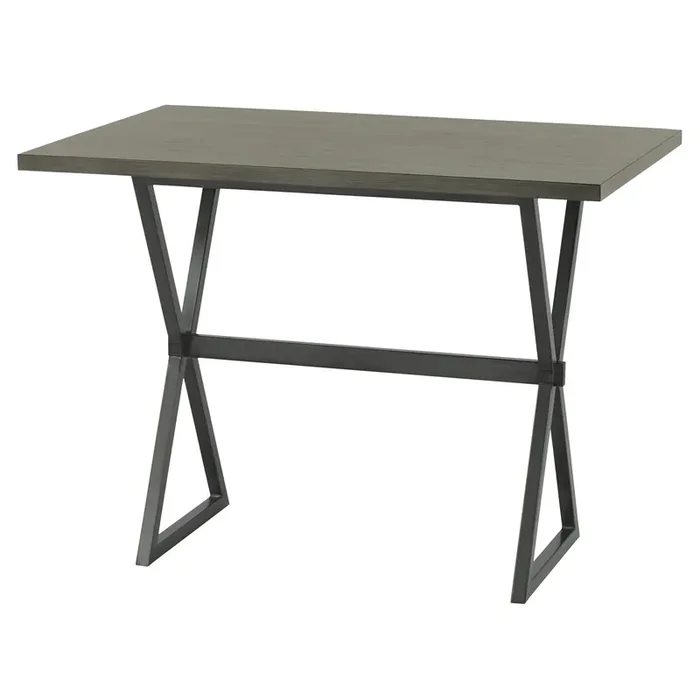 Armen Living Valencia Contemporary Rectangular Bar Table In Mineral Finish With Grey Walnut Wood Top