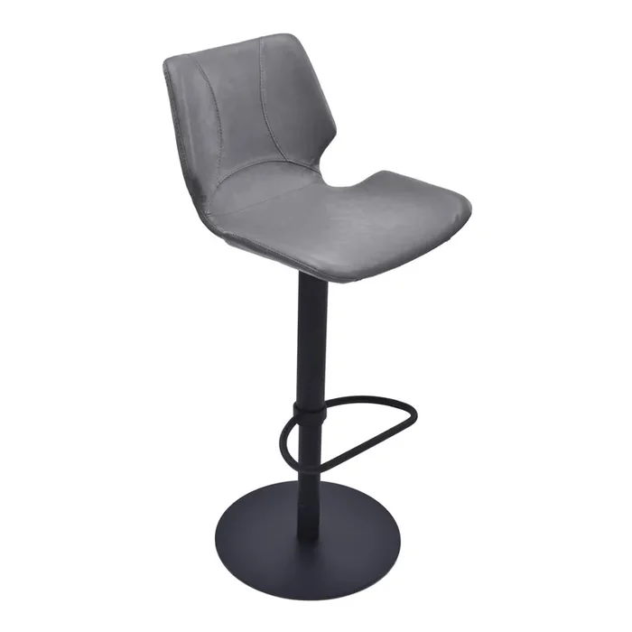 Armen Living Zuma Adjustable Swivel Metal Barstool In Vintage Gray Faux Leather And Black Metal Finish