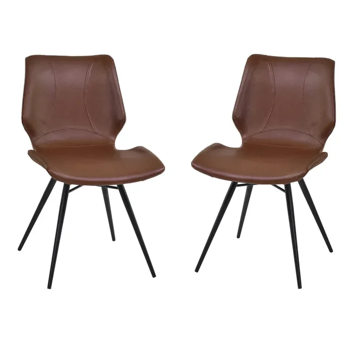 Armen Living Zurich Dining Chair In Vintage Coffee Faux Leather And Black Metal Finish – Set Of 2