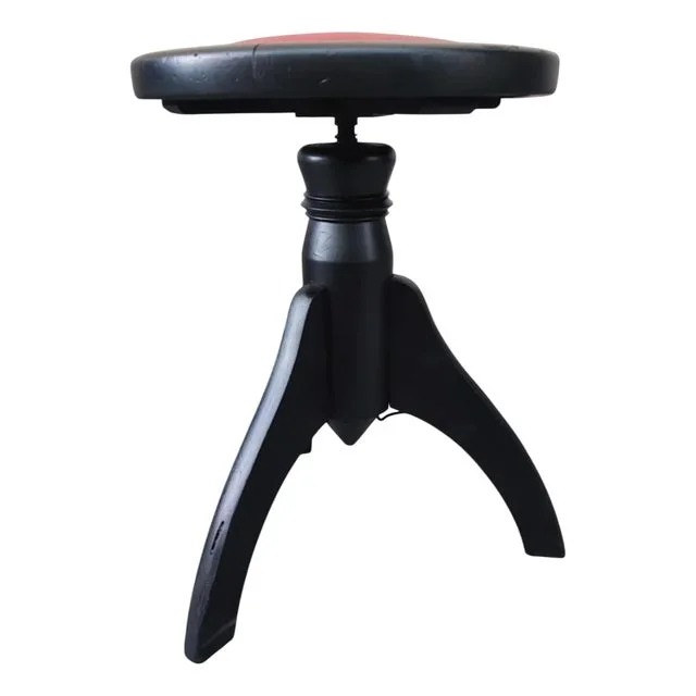 Art Deco Adjustable Wooden Piano Stool, 1950s