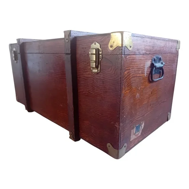 Art Deco Brass Edged Oak Steamer Trunk, 1920s