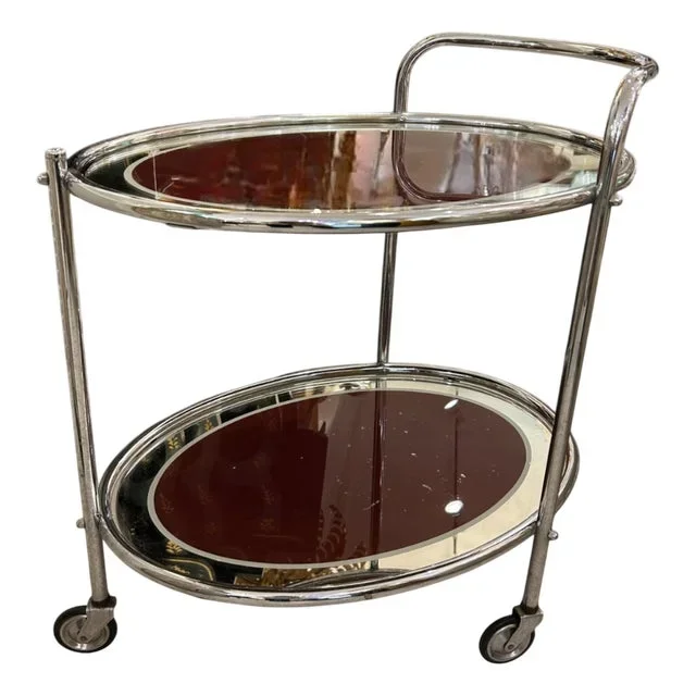 Art Deco Burgundy Oval Chrome Trolley