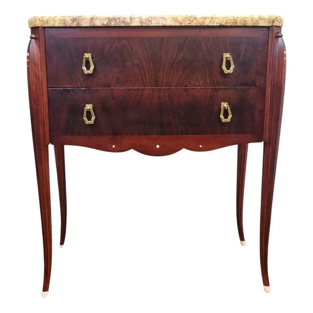 Art Deco Chest of Drawers in Wood and Marble attributed to J. E. Ruhlmann, France, 1940s