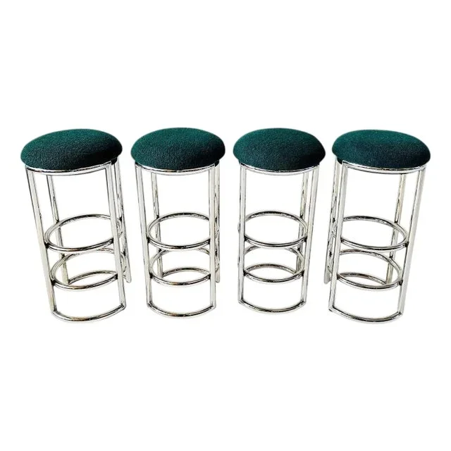 Art Deco Chrome and Boucle Chase Bar Stools