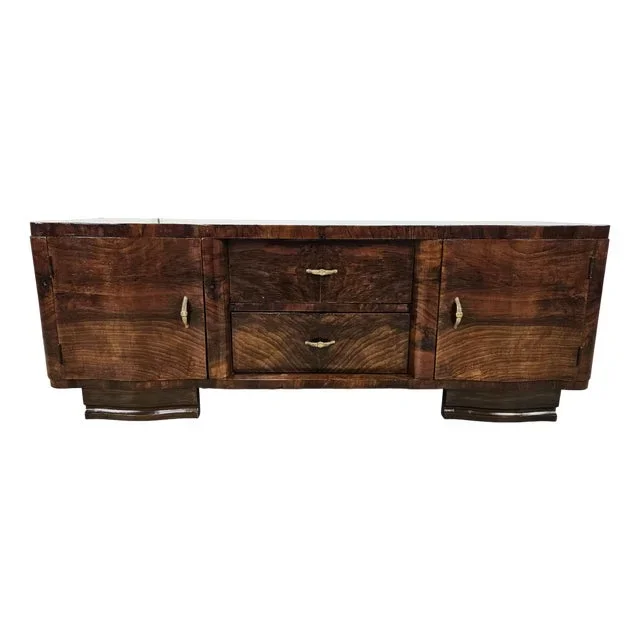 Art Deco Console in Mahogany Root with Doors and Drawers, 1940