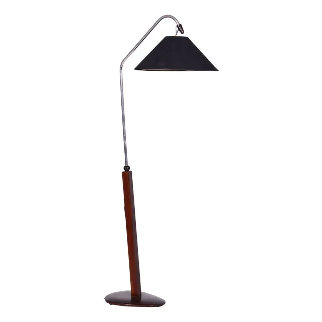 Art Deco Floor Lamp in Beech & Chrome-Plated Steel, Czech, 1930s