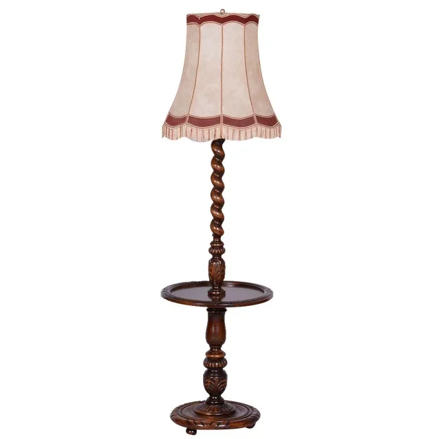 Art Deco Floor Lamp in Oak & Textile, Czech, 1920s