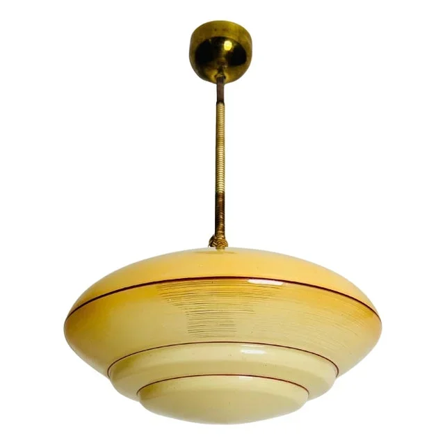 Art Deco Glass and Brass Ceiling Lamp, 1930s, Germany