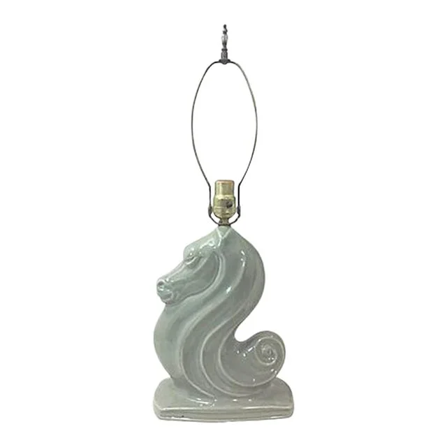 Art Deco Gray Ceramic Horse Bust Table Lamp