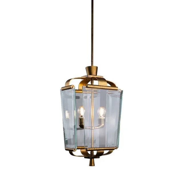 Art Deco Italian Brass and Glass Lantern, 1950s