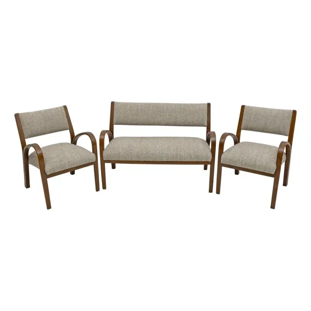 Art Deco Italian Fabric Armchairs and Small Sofa, 1930s, Set of 3