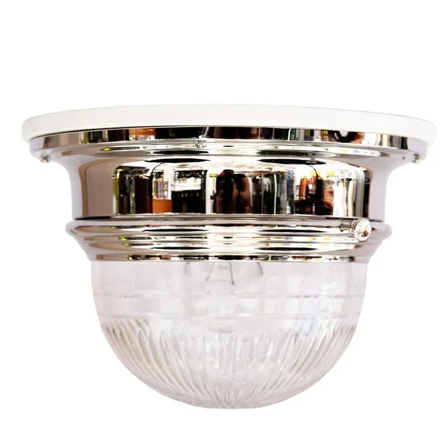 Art Deco Nickel Plated Ceiling Lamp with Cut Glass Shade, 1920s