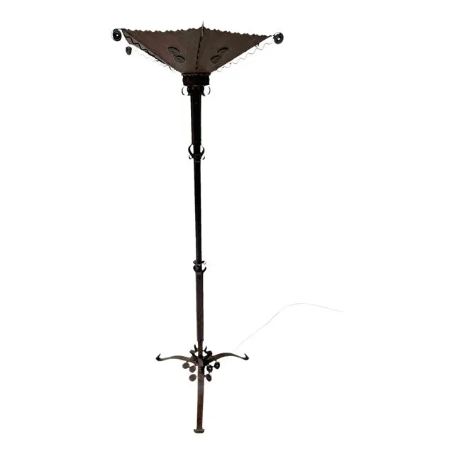 Art Deco Patinated Wrought Iron Floor Lamp, 1930s