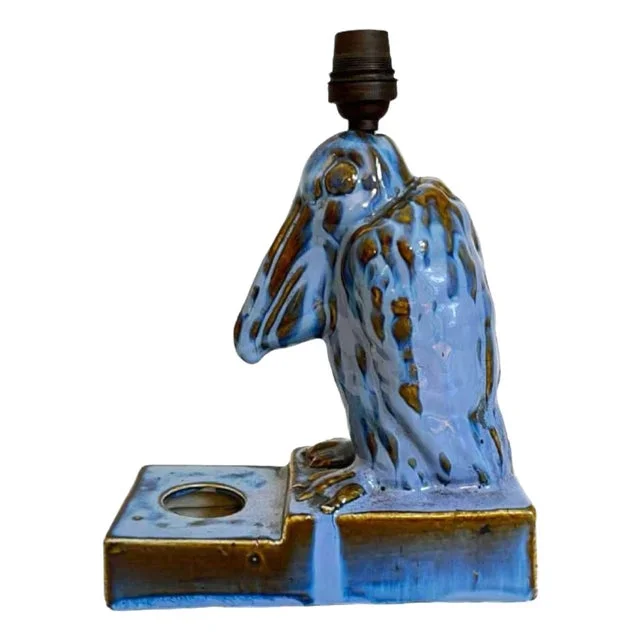 Art Deco Pelican Sculpture Lamp Base in Fine Glazed Stoneware, 1930