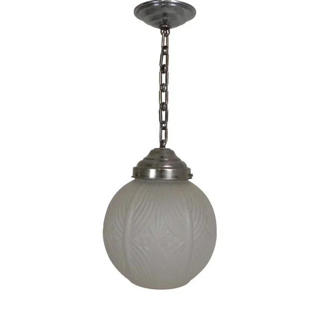 Art Deco Pendant Lamp with Round Globe with Geometric Patterns, 1930s