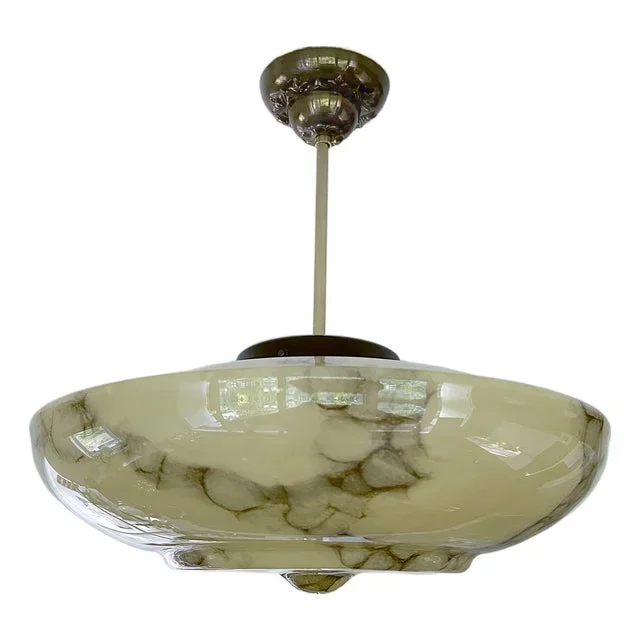 Art Deco Pendant Light in Marble Glass, 1930s