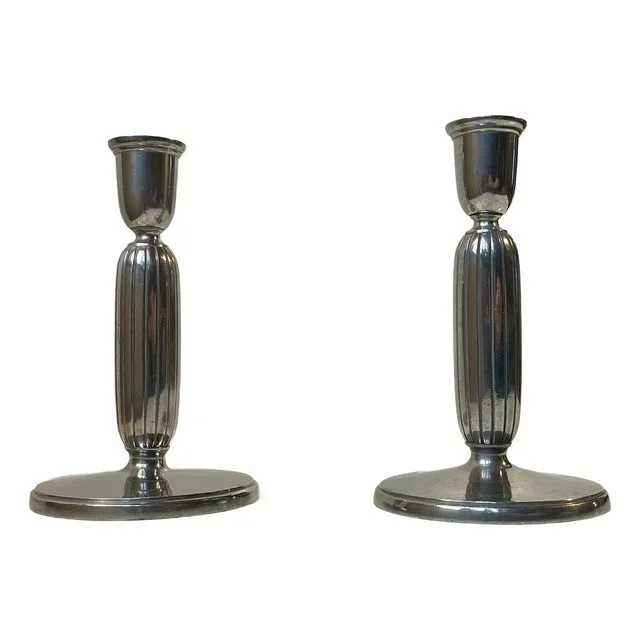 Art Deco Pewter Candlesticks by Just Andersen, 1930s, Set of 2