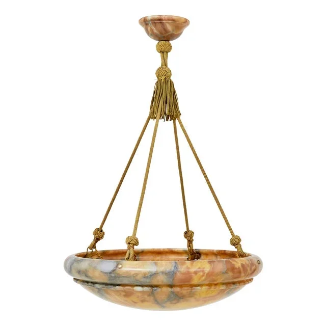 Art Deco Scandinavian Large Alabaster Pendant Light, 1930s