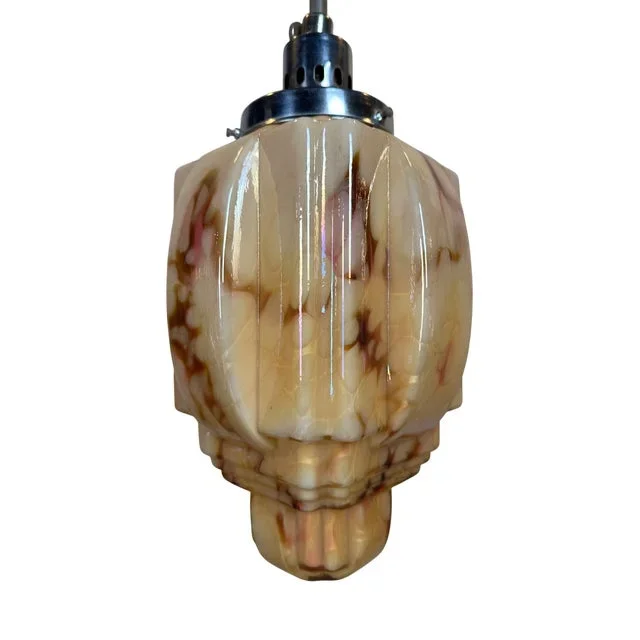 Art Deco Skyscraper Hanging Light in Marbled Opaline