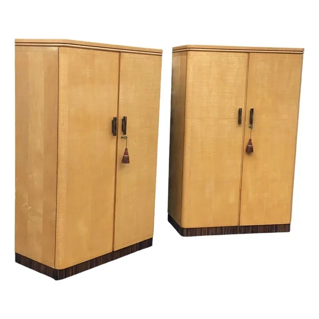 Art Deco Sycamore Wardrobes, 1930s, Set of 2