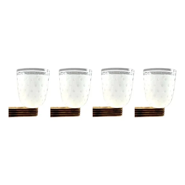 Art Deco Wall Lights in Blown Glass and Brass, Italy, 1940s, Set of 4