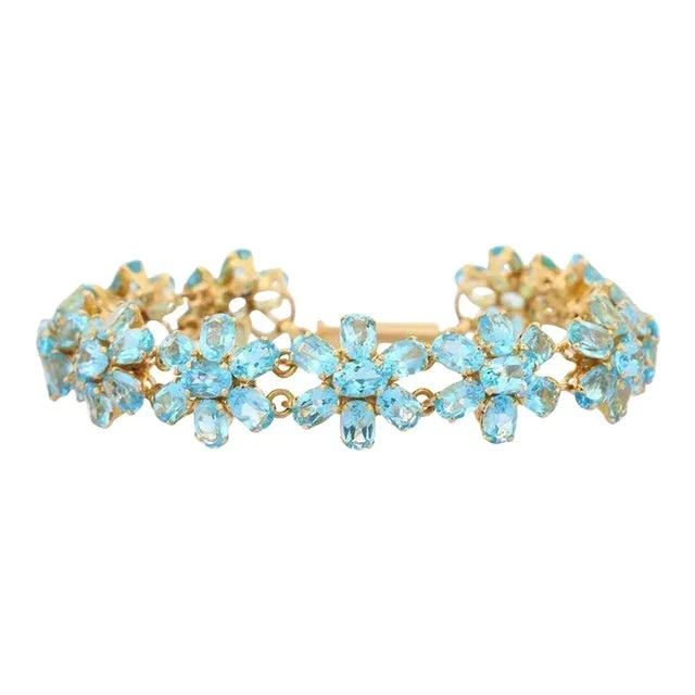 Art Nouveau 38.1 Cts Blue Topaz Flower Bracelet