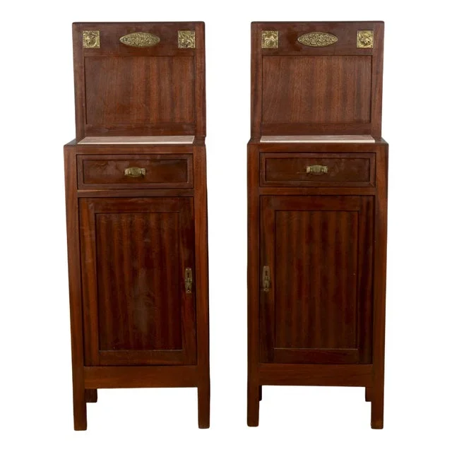 Art Nouveau Bedside Tables with Marble Tops, 1890s, Set of 2