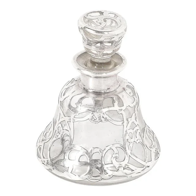 Art Nouveau Fine Sterling Overlay Perfume Bottle Signed Steuben