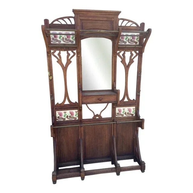 Art Nouveau Hall Coat Rack with Mirror, 1890s