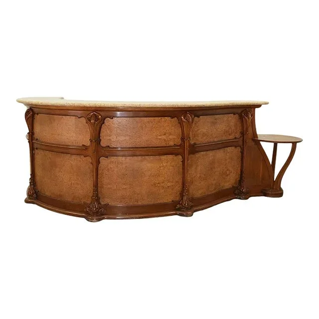 Art Nouveau Walnut & Burl Reception Desk With Stone Top, u.s.a. 1920’s.