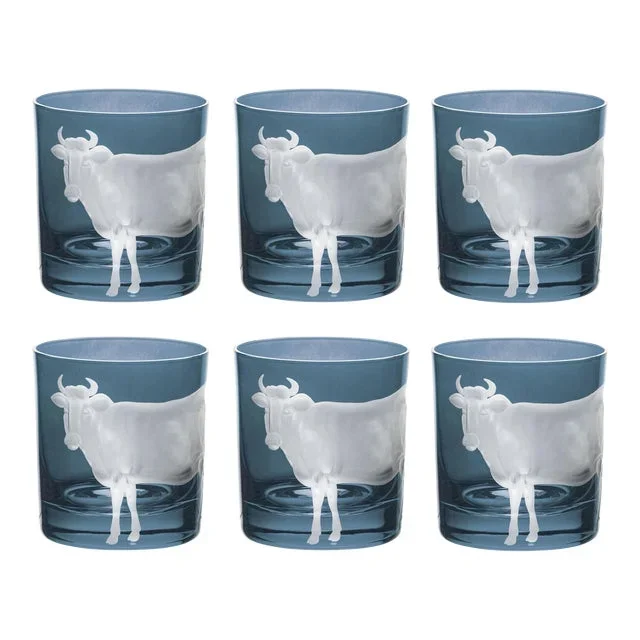 ARTEL Barnyard Collection Cow Double Old Fashioned Glasses in Slate, Set of 6