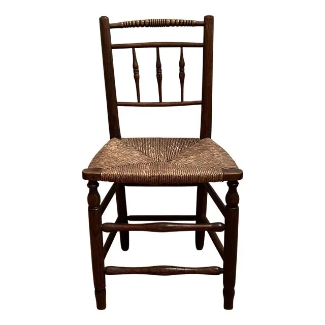 Arts and Craft Rush Seated Chair with Turned Bobbin Back