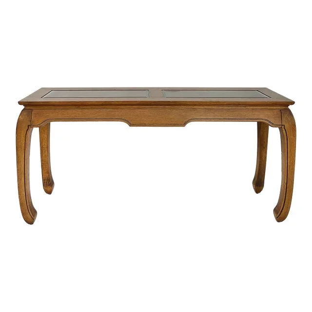Asian Inspired Console Table, Beveled Glass Inset Tops, Late 20th Century