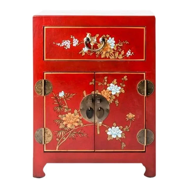 Asian Shanxi Hand Painted Motif Red
